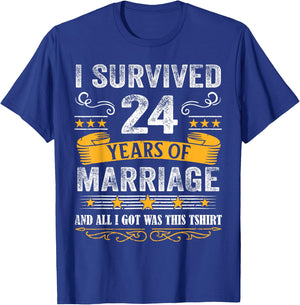 24th Wedding Anniversary shirt Couples Husband Wife 24 Years T-Shirt - T-Shirt | Royal