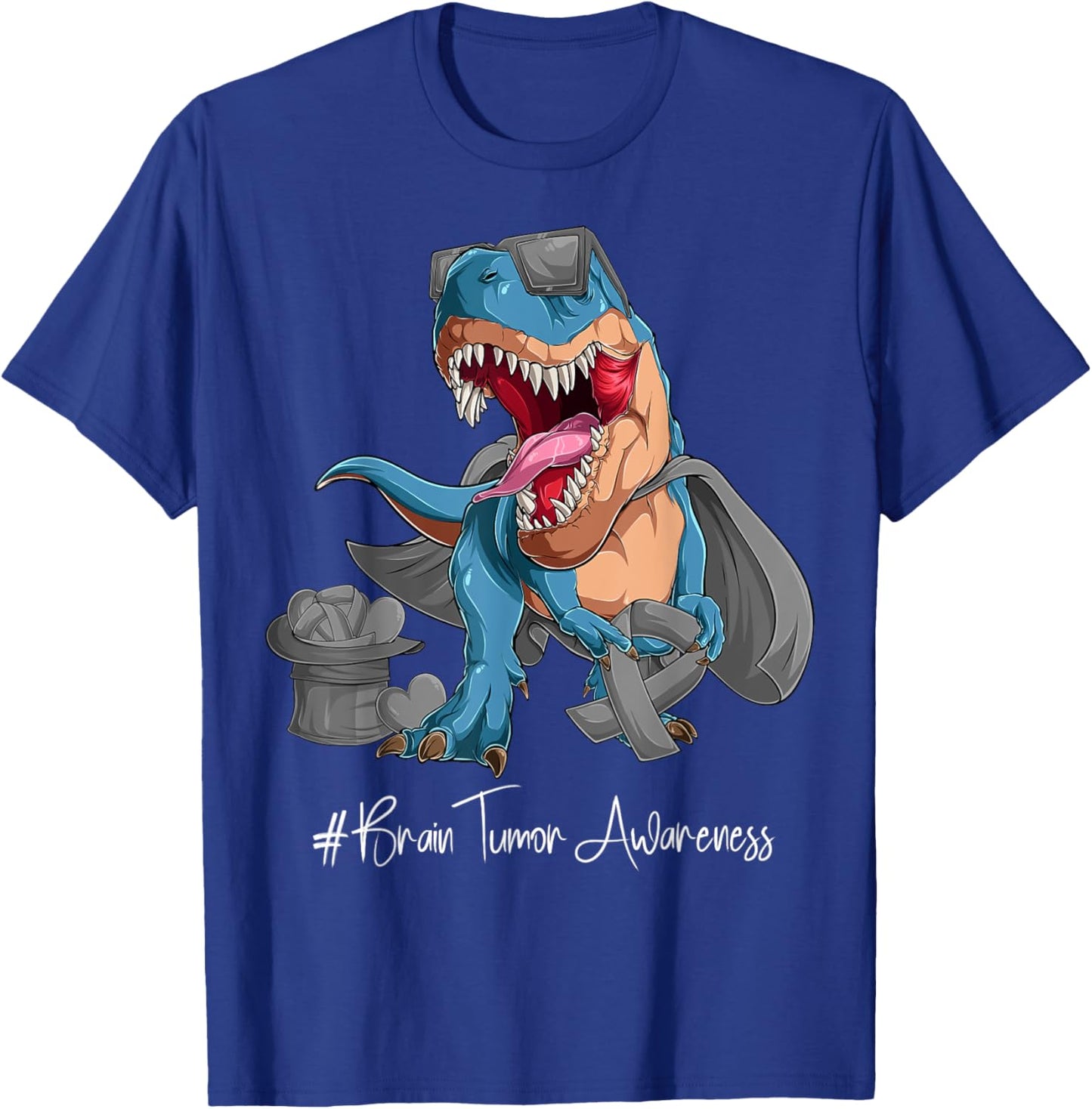 Brain Tumor Awareness Month Gray Ribbon Trex T-Shirt - T-Shirt | Royal