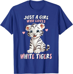 Just A Girl Who Loves White Tigers - Baby Tiger Pink Hearts T-Shirt - T-Shirt | Royal