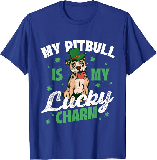 My Pitbull Is My Lucky Charm - Pittie Lover Dog Owner T-Shirt - T-Shirt | Royal