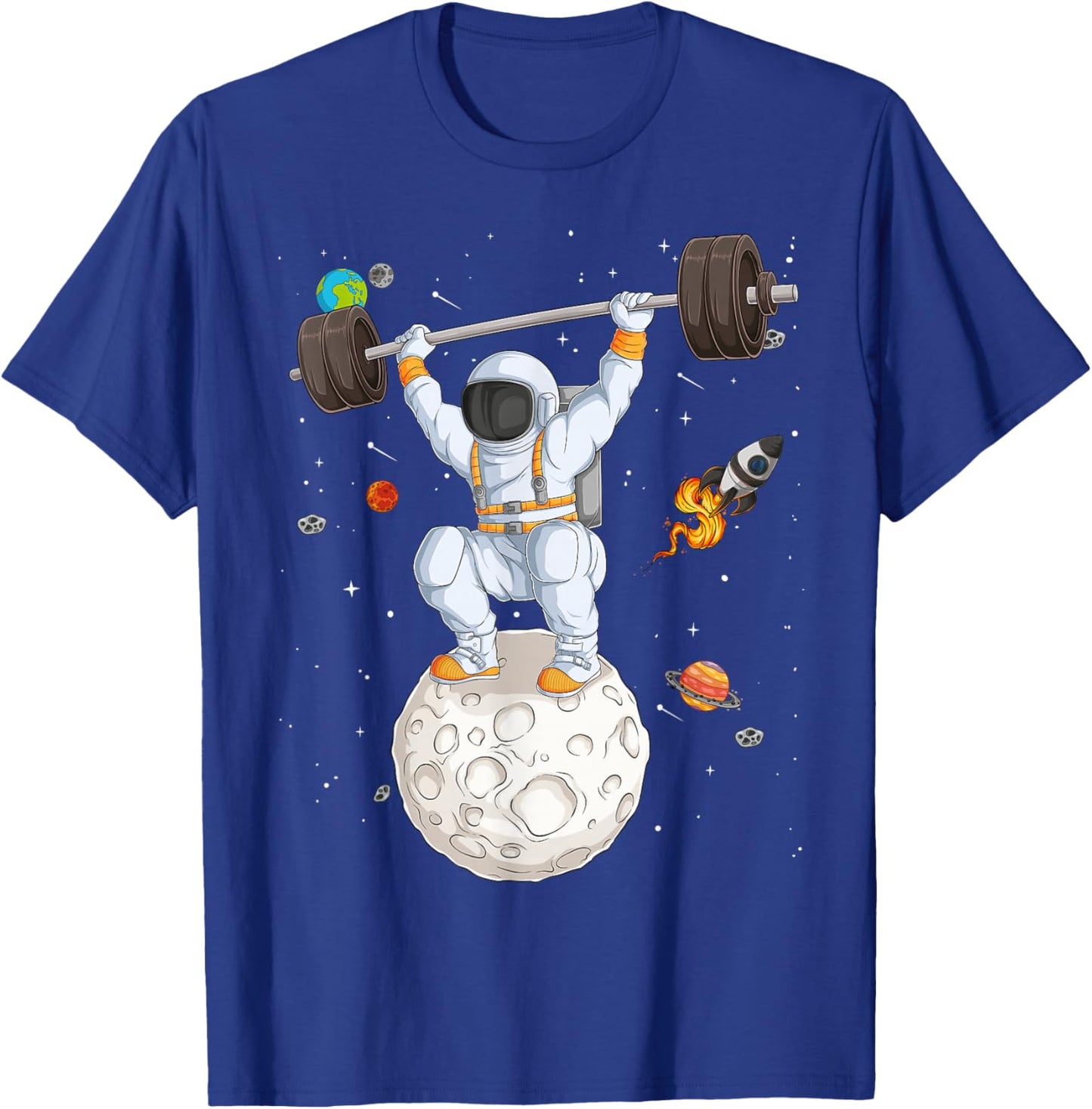 Funny Astronaut Space Weightlifting Fitness Gym Workout Men T-Shirt - T-Shirt | Royal