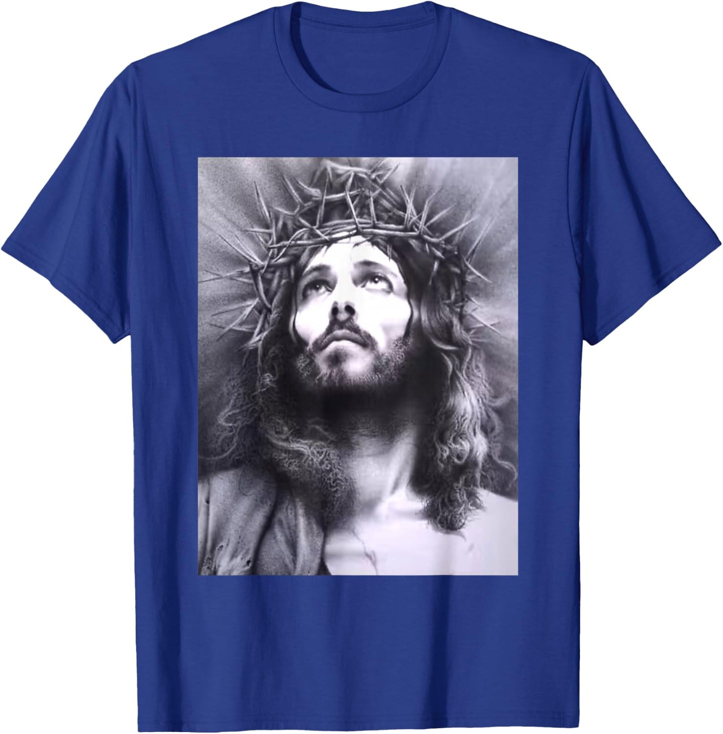 Image Face of Jesus On A Cross with Crown of Thorns T-Shirt - T-Shirt | Royal