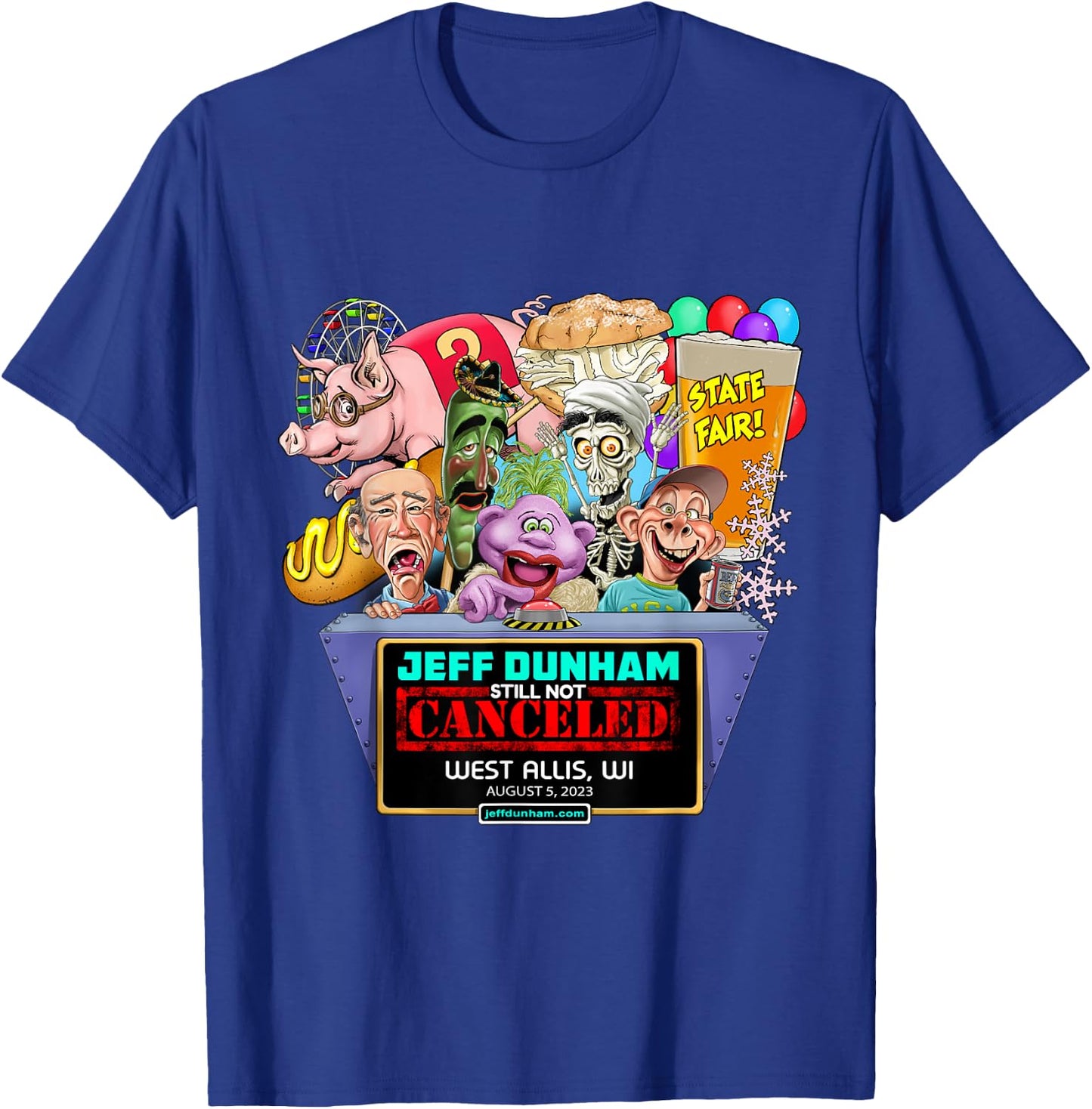 Jeff Dunham West Allis, WI (2023) T-Shirt - T-Shirt | Royal