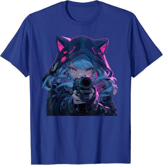 Cute Neko Anime Girl Assassin - Kawaii anime cat lover meow T-Shirt - T-Shirt | Royal