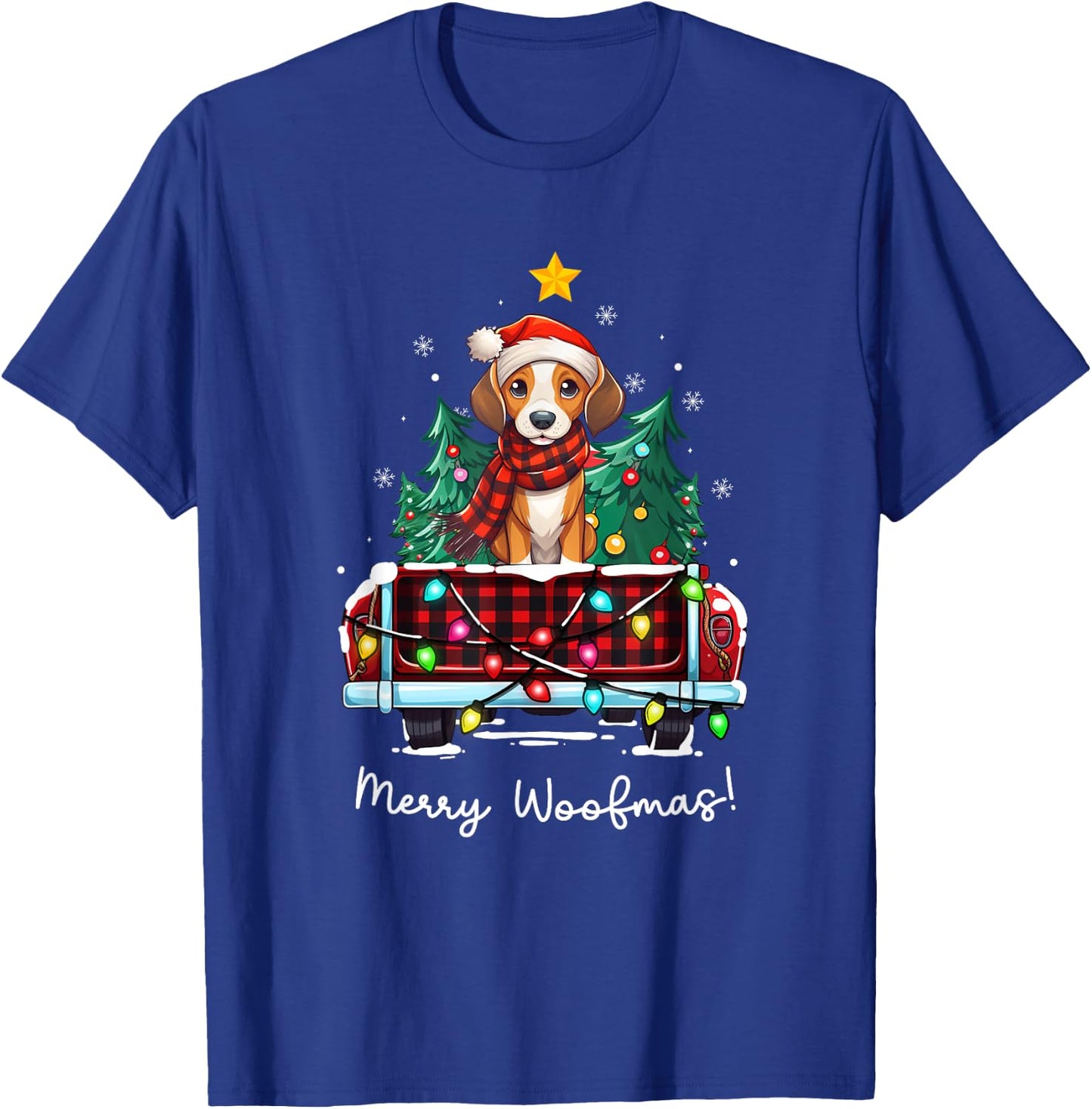 American Foxhound Christmas Dog Truck Plaid Funny Xmas Tree T-Shirt - T-Shirt | Royal