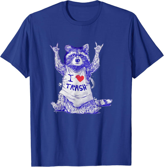 Racoon Wearing Shirt I Love Trash Funny Raccoon Wild Animal T-Shirt - T-Shirt | Royal