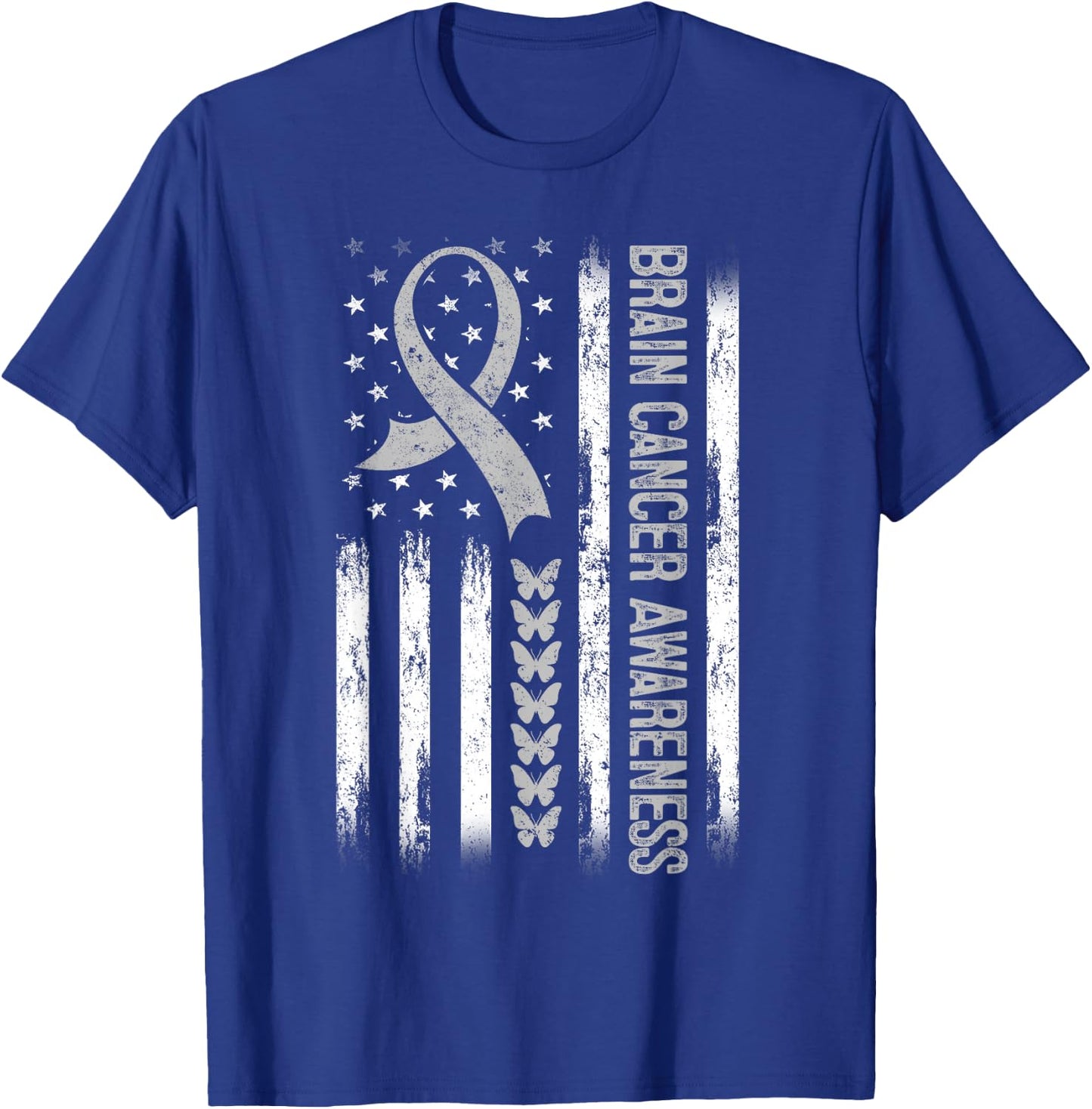 Brain cancer Awareness American Flag T-Shirt - T-Shirt | Royal