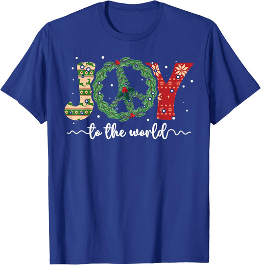 Joy to the World Peace Sign Christmas Retro 70s 80s Hippie T-Shirt - T-Shirt | Royal