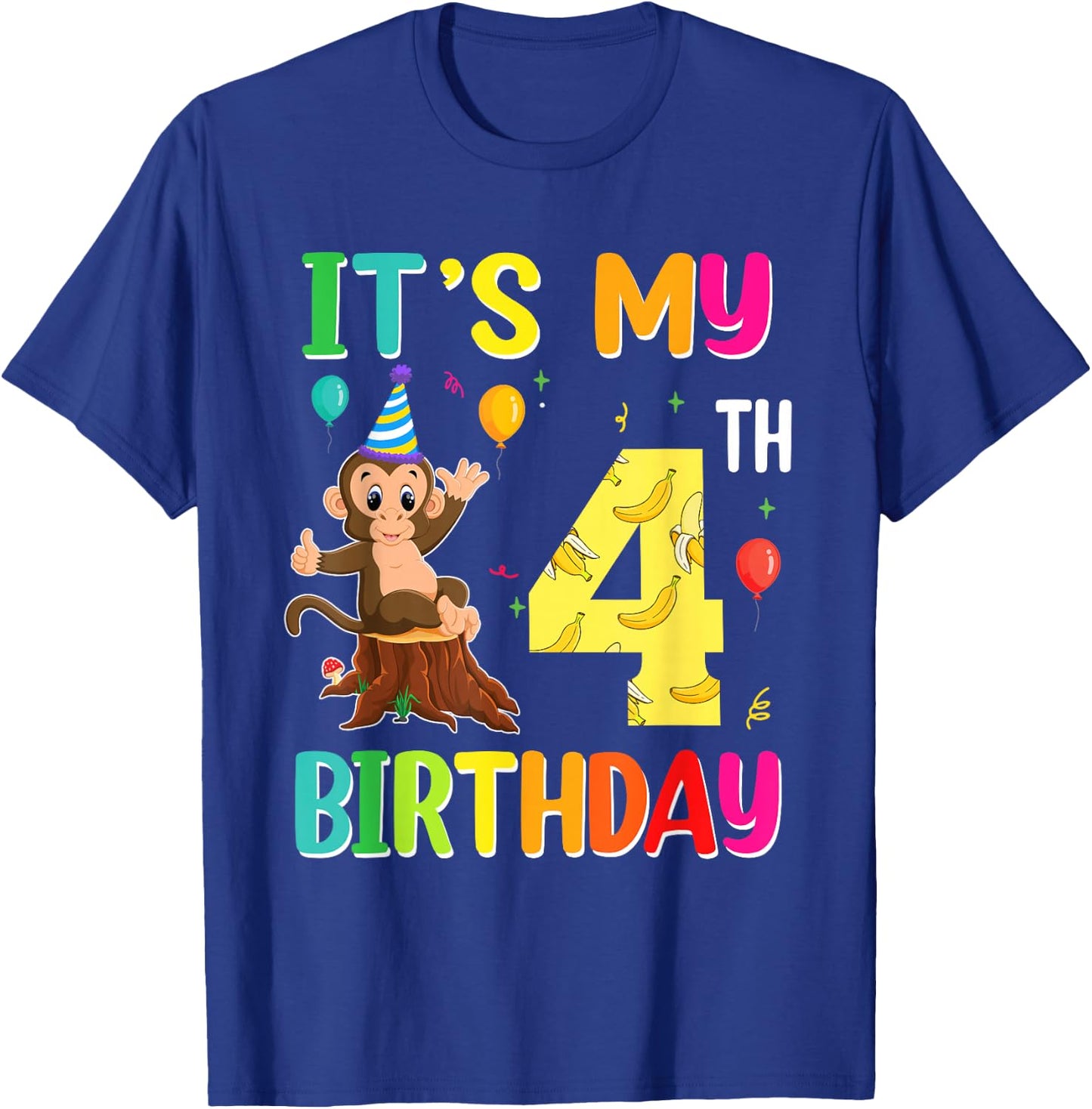 It's My 4th Birthday Monkey 4 Year Old Boy Girl T-Shirt - T-Shirt | Royal