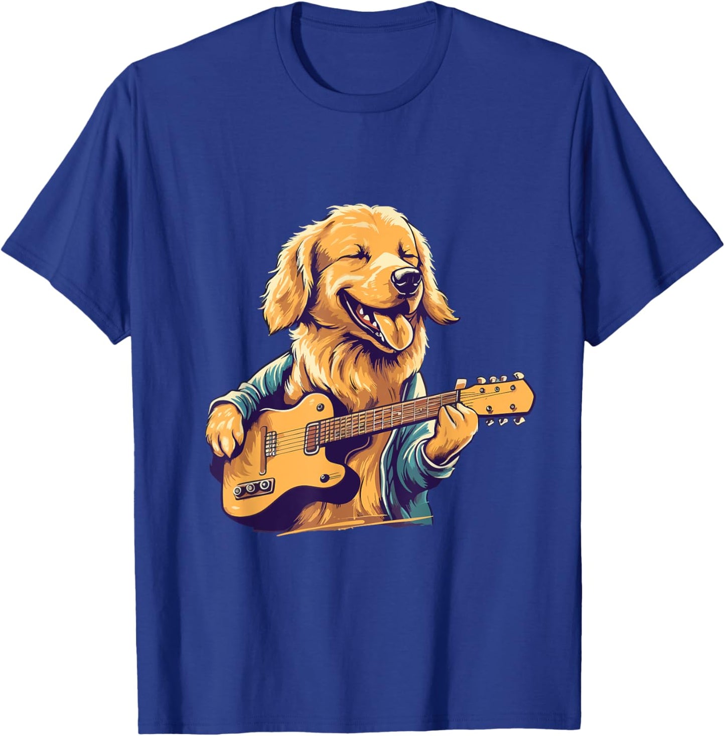Golden Retriever Dog Playing Guitar Rock on Guitarist Women T-Shirt - T-Shirt | Royal