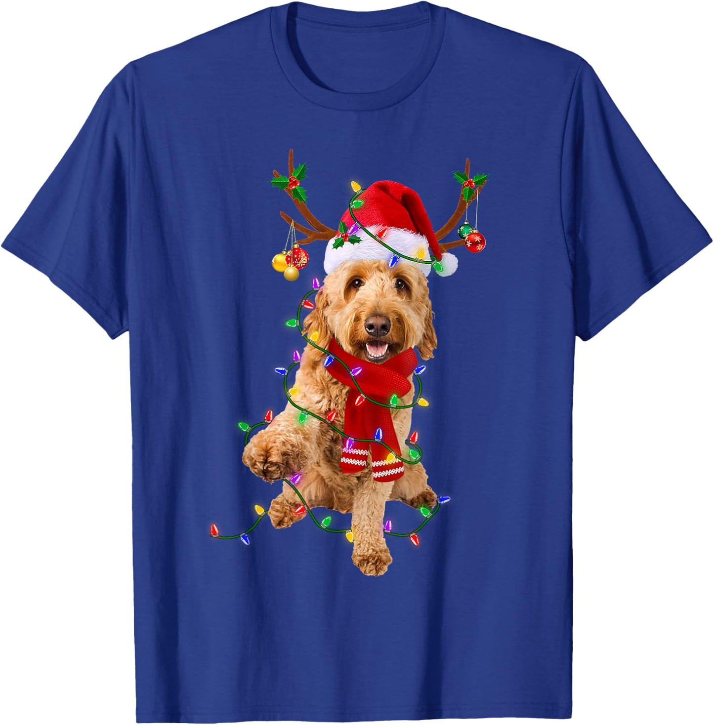Funny Goldendoodle Dog Tree Christmas Lights Pajama Men Women Kids T-Shirt - T-Shirt | Royal