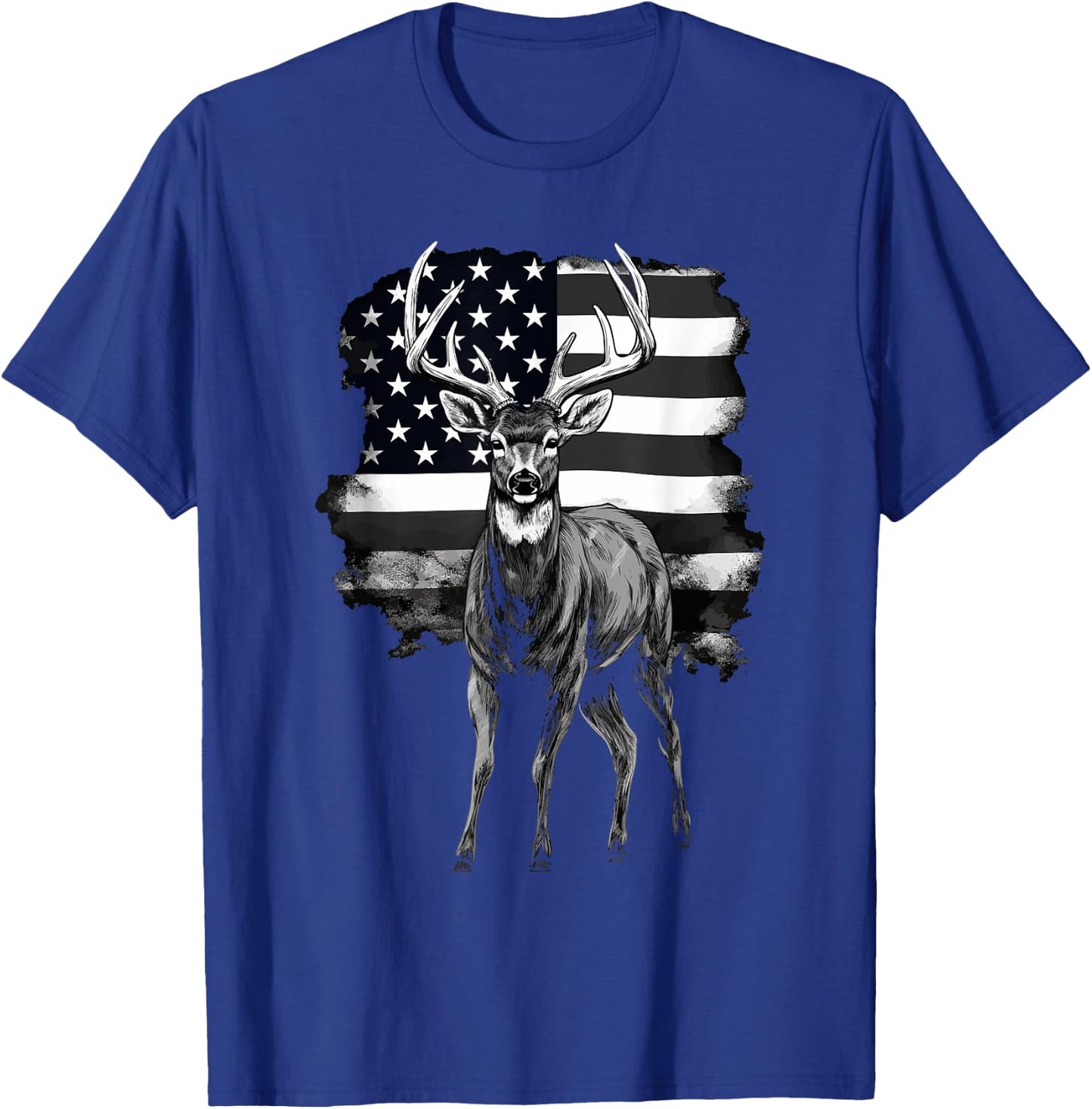 Whitetail Buck Deer Hunting US Flag Patriotic Hunter Women Men T-Shirt - T-Shirt | Royal