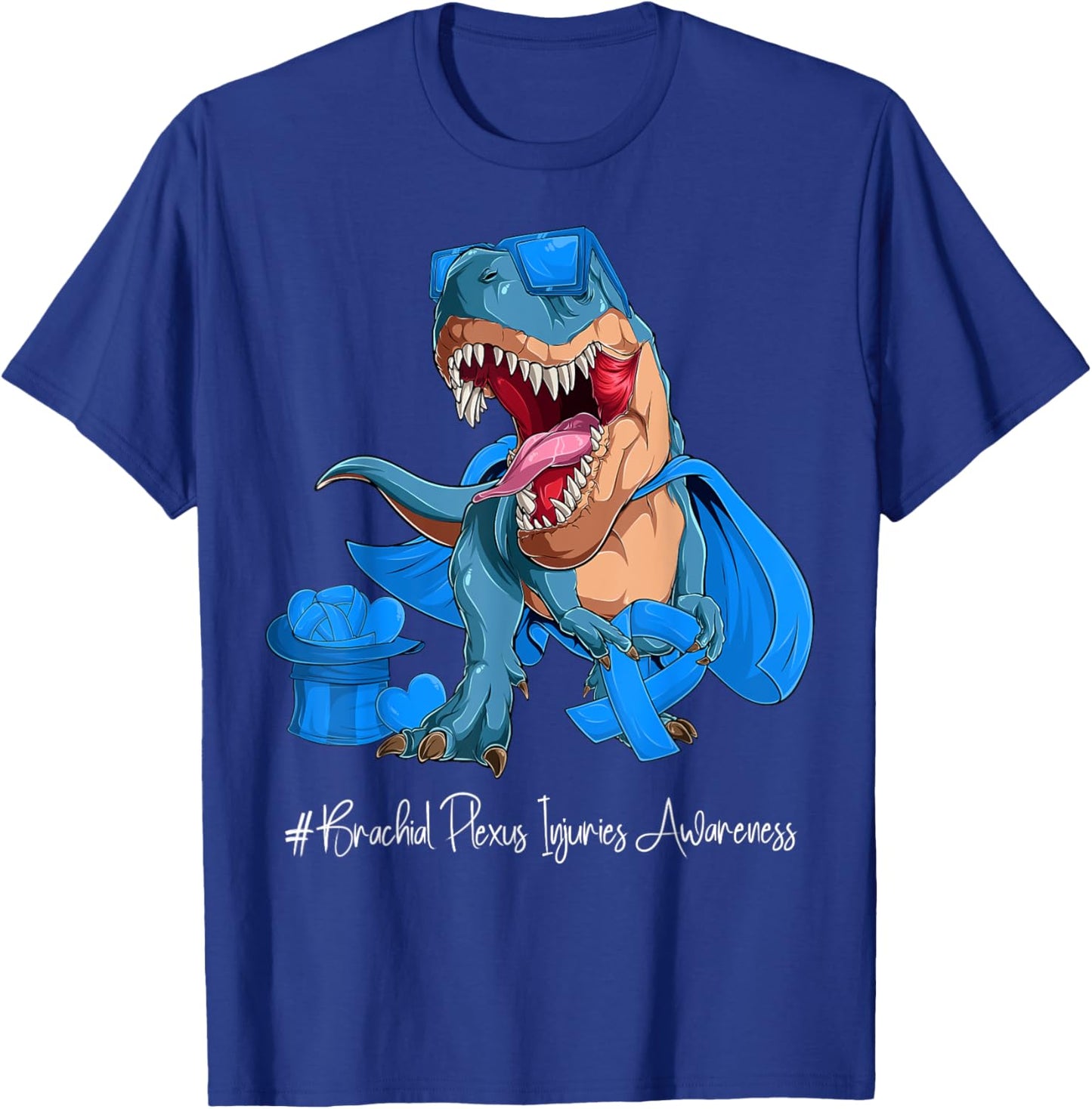 Brachial Plexus Injuries Awareness Month Blue Ribbon Trex T-Shirt - T-Shirt | Royal