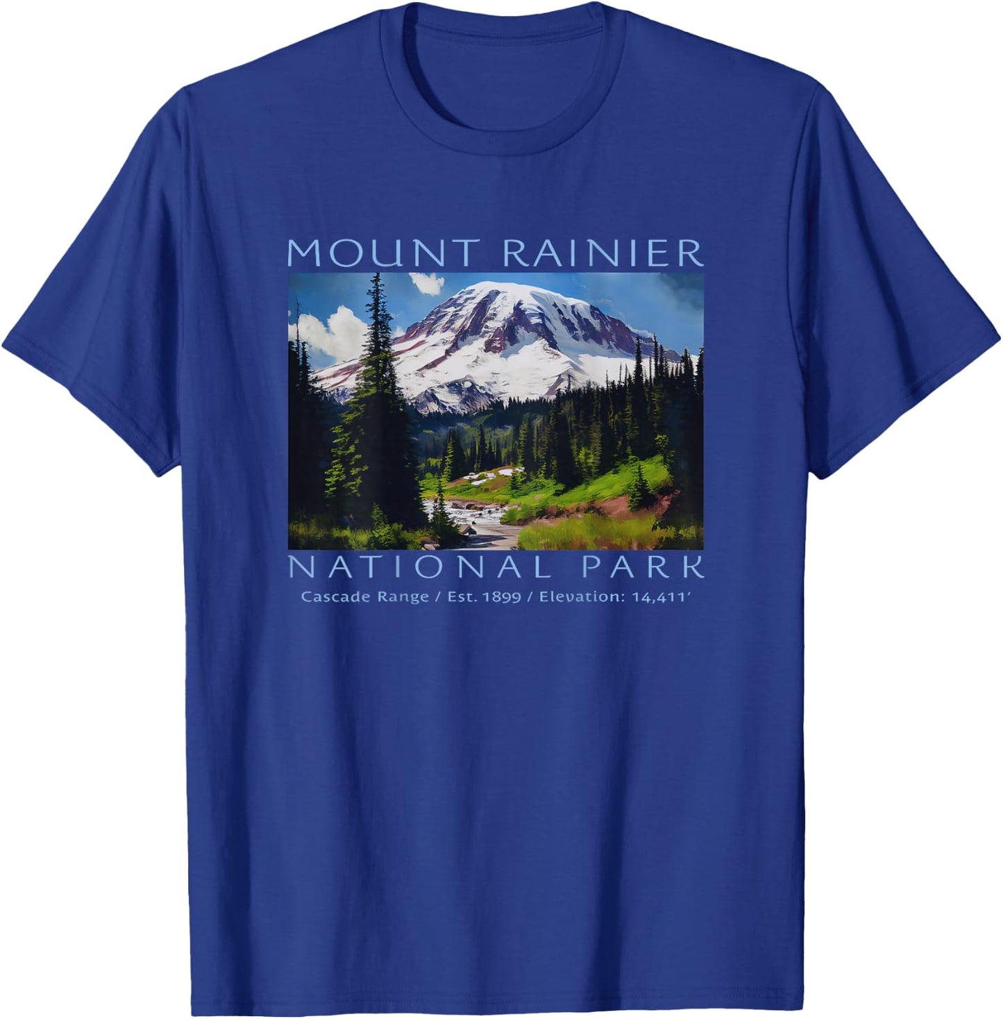Mt. Rainier National Park Mountain Souvenir PRINTS ON BACK T-Shirt - T-Shirt | Royal