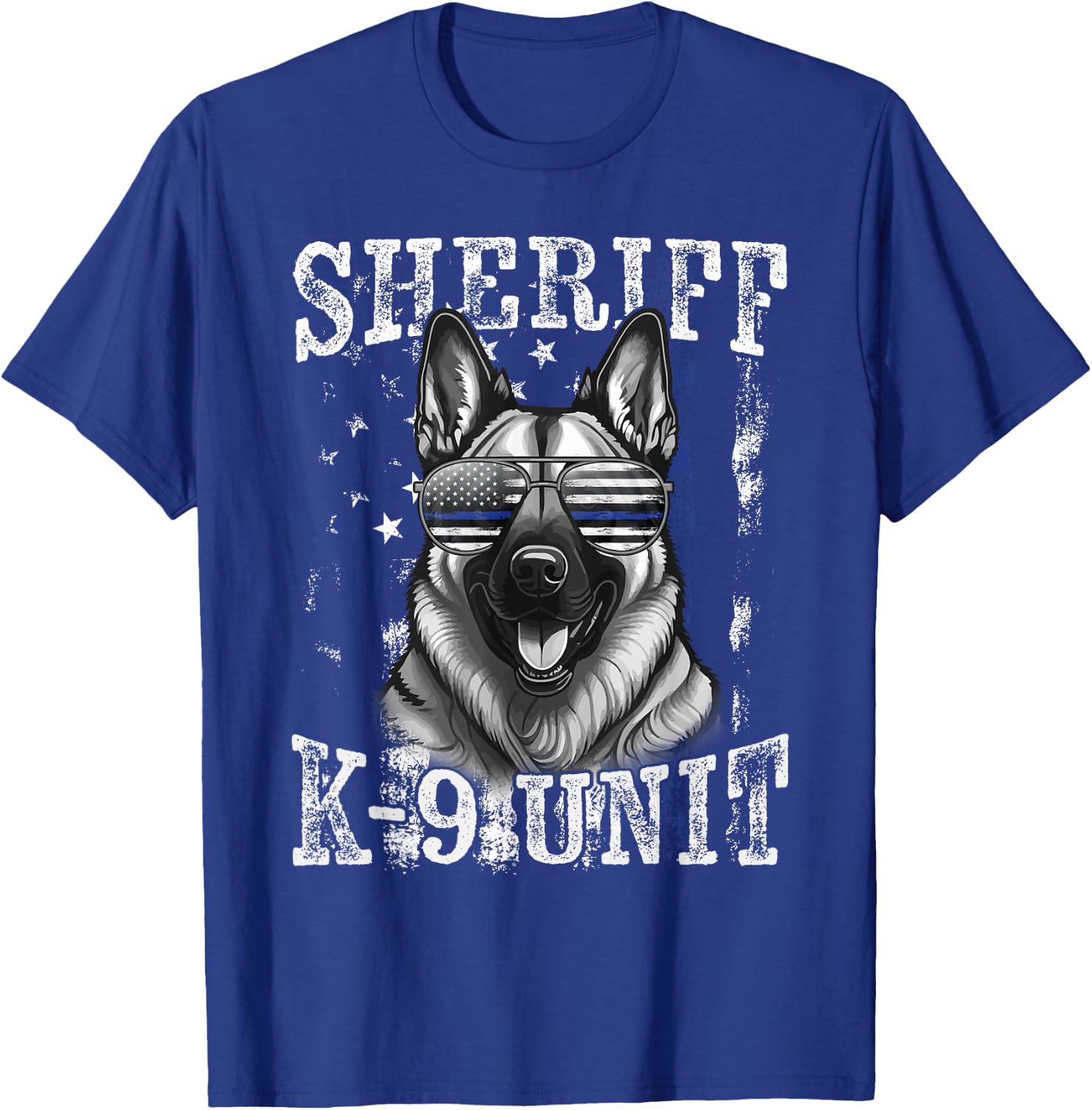 Blue Line American Flag German Shepherd Dog Sheriff K-9 Unit T-Shirt - T-Shirt | Royal