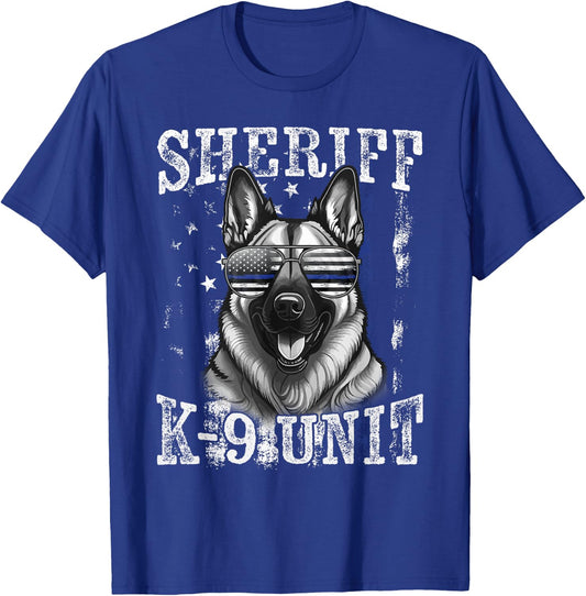 Blue Line American Flag German Shepherd Dog Sheriff K-9 Unit T-Shirt - T-Shirt | Royal