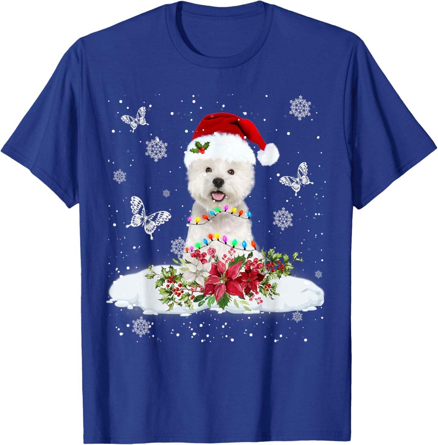 Westie Snowly Christmas Tree Lights Pajama Dog Xmas T-Shirt - T-Shirt | Royal
