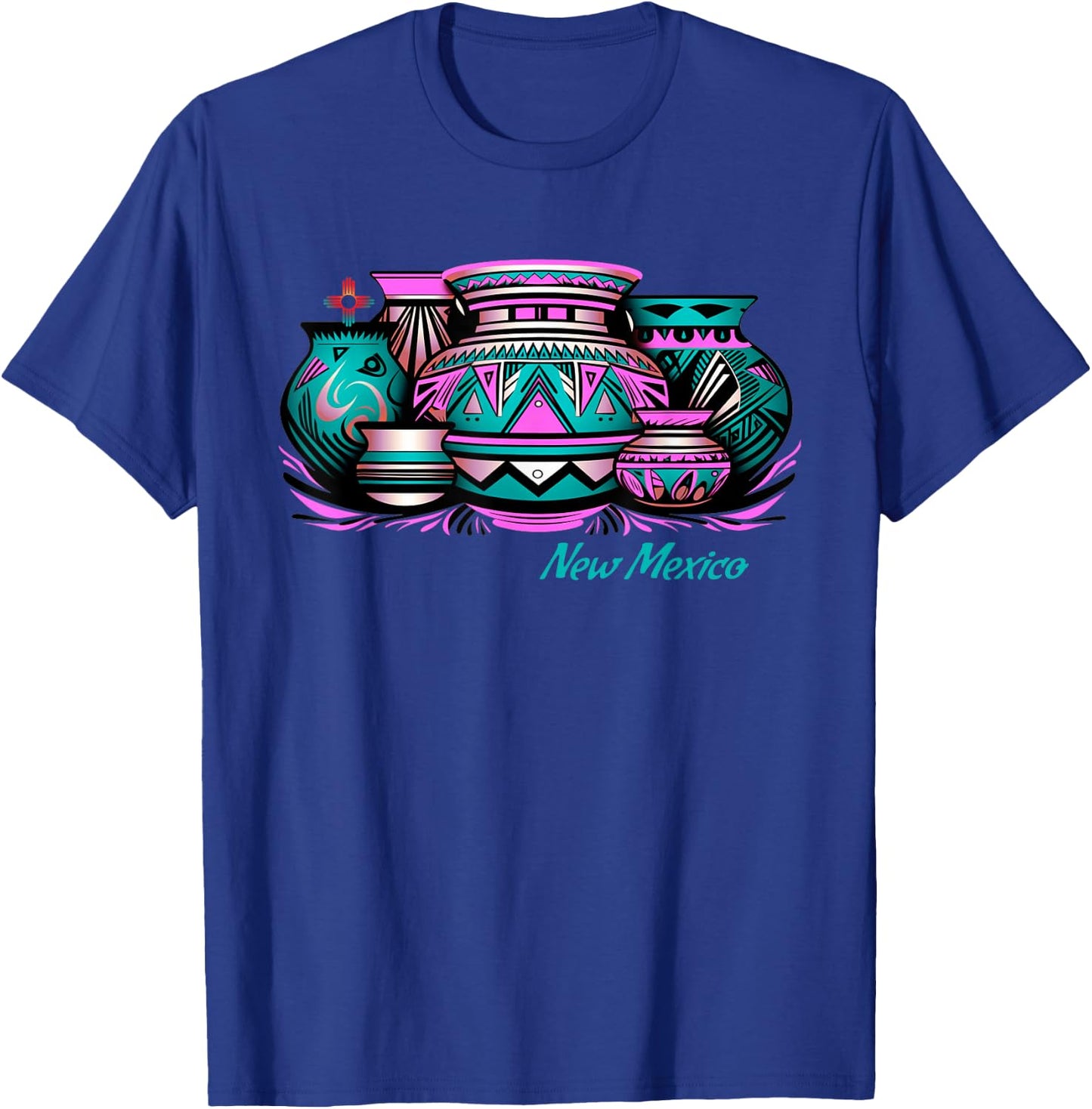 New Mexico Retro: Native Pottery & Zia Symbol Graphic T-Shirt - T-Shirt | Royal