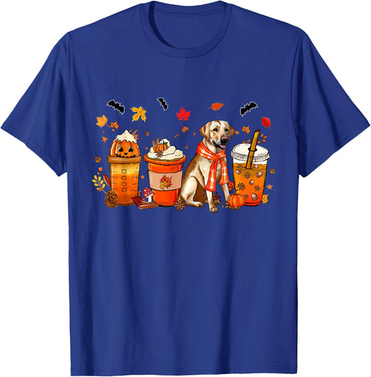 Labrador Dog Pumpkin Spice Coffee Latte Fall Halloween Men Women Kids T-Shirt - T-Shirt | Royal