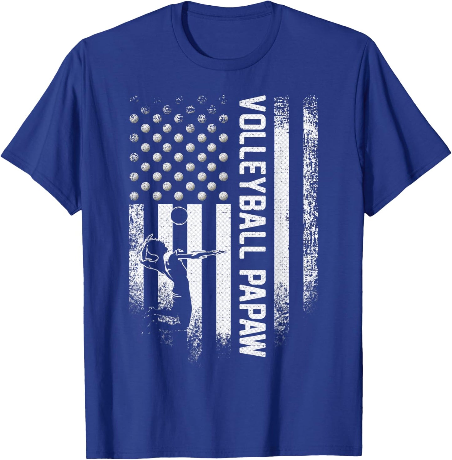 Vintage USA American Flag Proud Volleyball Papaw Silhouette Kids Men T-Shirt - T-Shirt | Royal