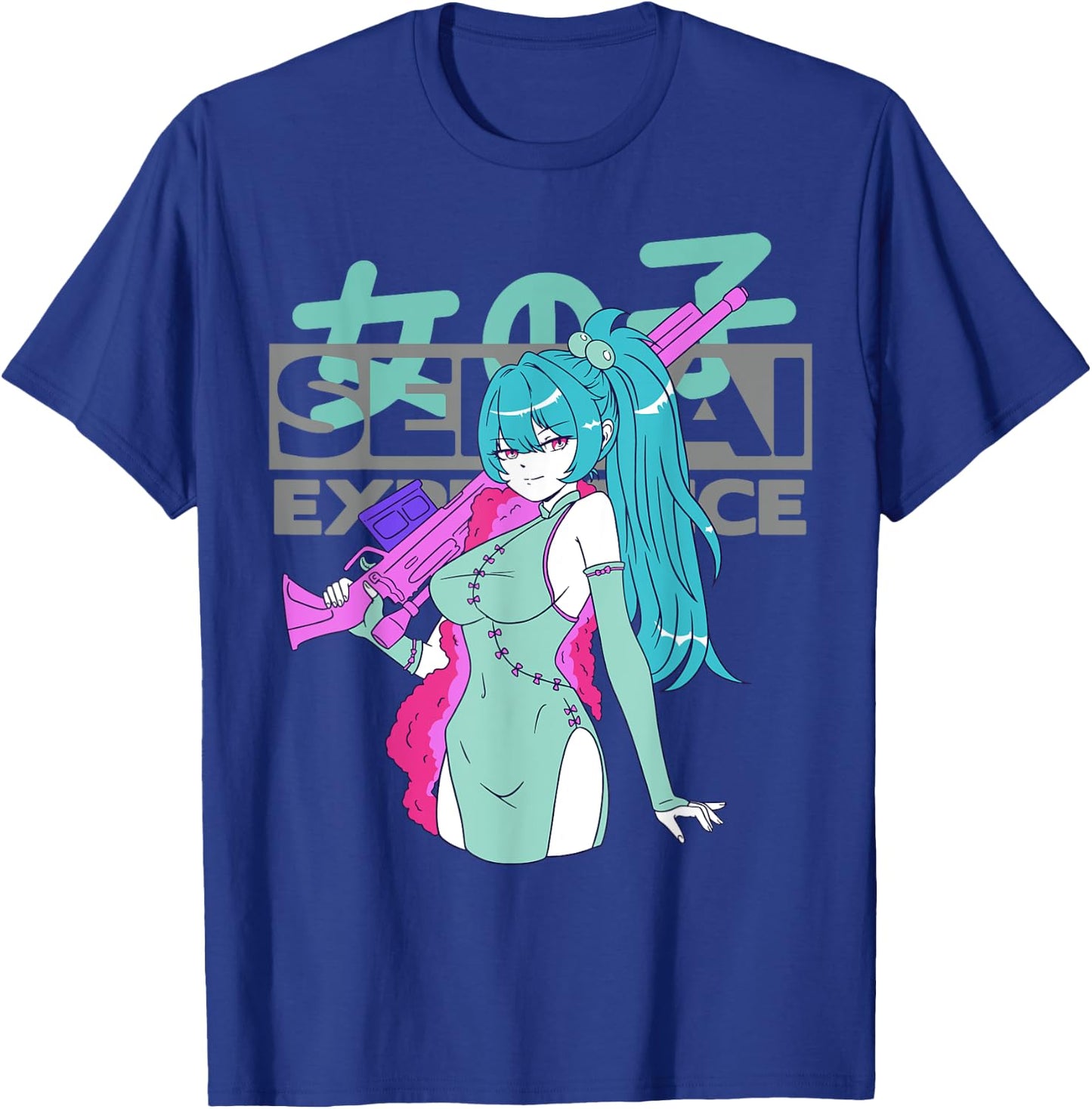 Sexy Waifu Anime Girl with Sniper Rifle and Blue Hair Senpai T-Shirt - T-Shirt | Royal