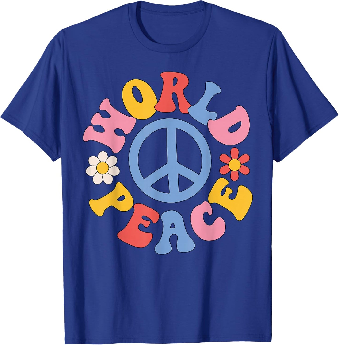 Peace Sign World 60's Retro Design Groovy 70s Hippie T-Shirt - T-Shirt | Royal