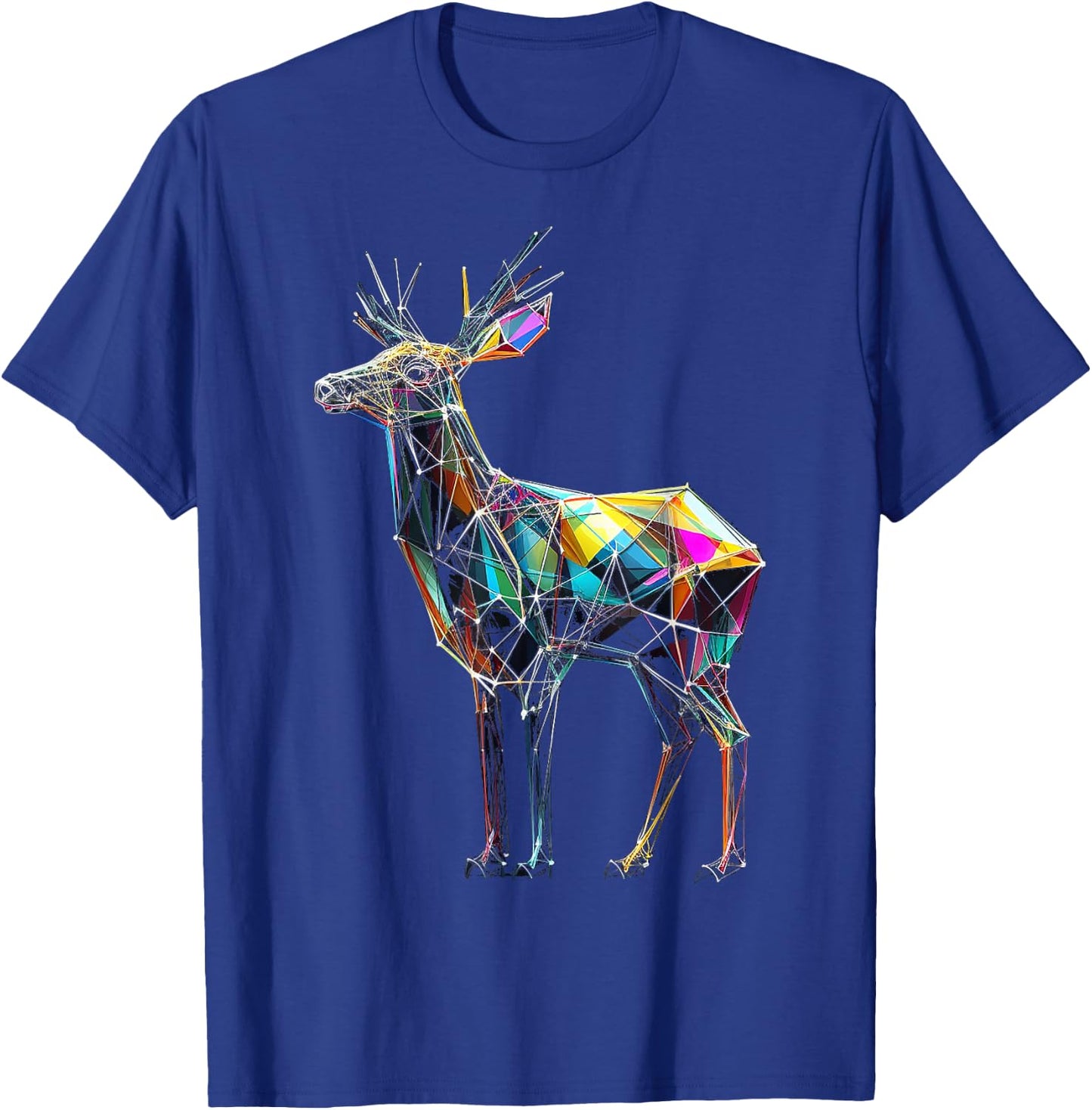 Deer Polygon Artwork | Geometric Colorful Animal Motif Deer T-Shirt - T-Shirt | Royal