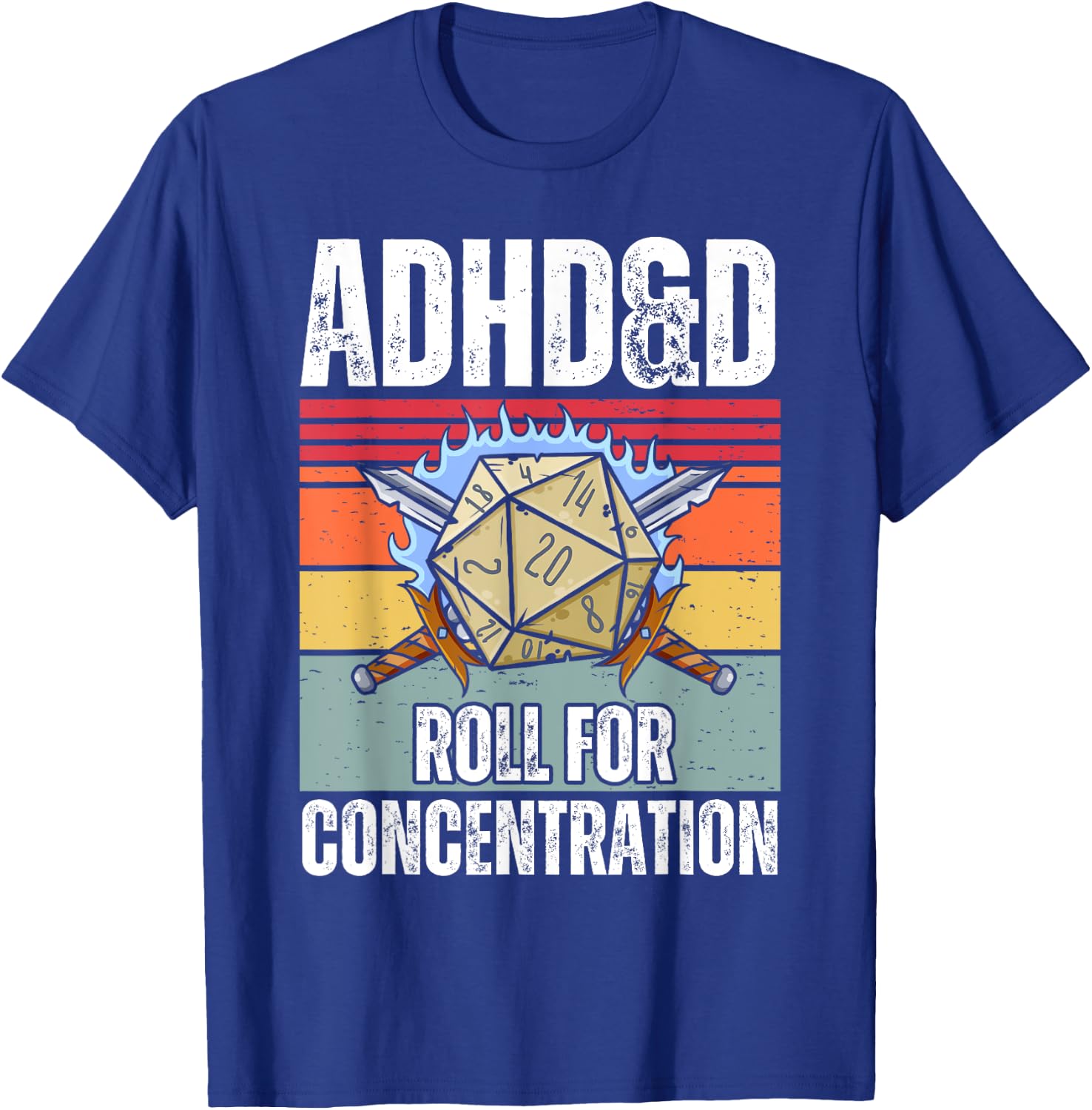 Retro Vintage ADHD&D Roll For Concentration Funny Gamer T-Shirt - T-Shirt | Royal