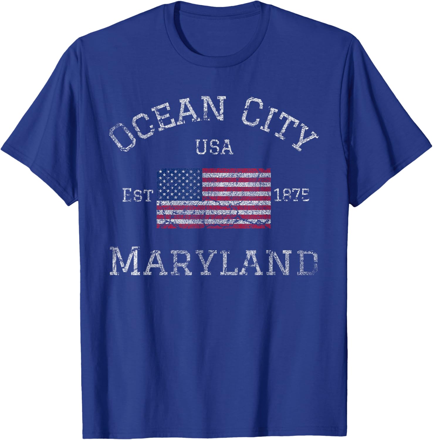 Ocean City Maryland American Flag USA Established MD Vintage T-Shirt - T-Shirt | Royal
