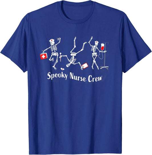 Spooky Nurse Crew Dancing Skeleton Spooky Halloween Nurse T-Shirt - T-Shirt | Royal