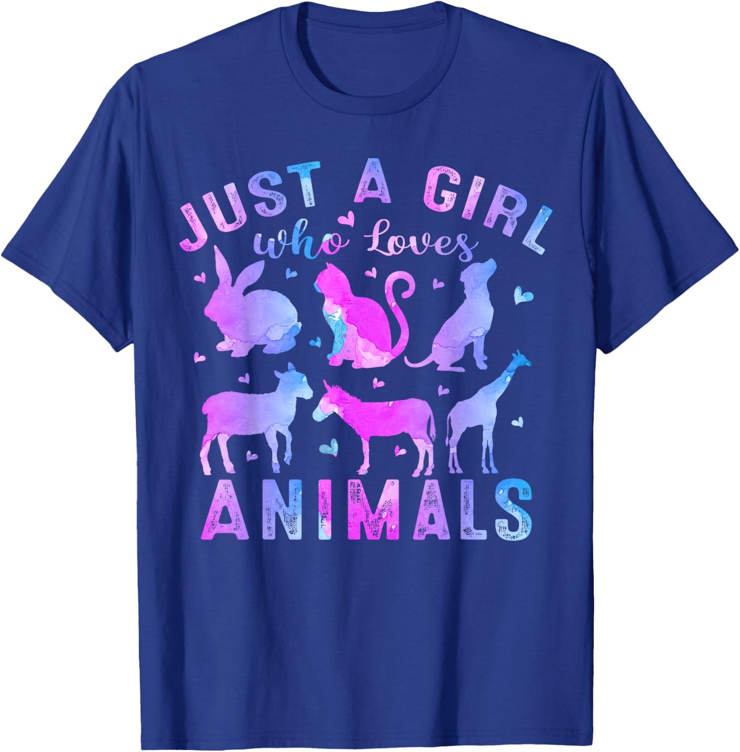 Girls Kids Women Colorful Just A Girl Who Loves Animals T-Shirt - T-Shirt | Royal