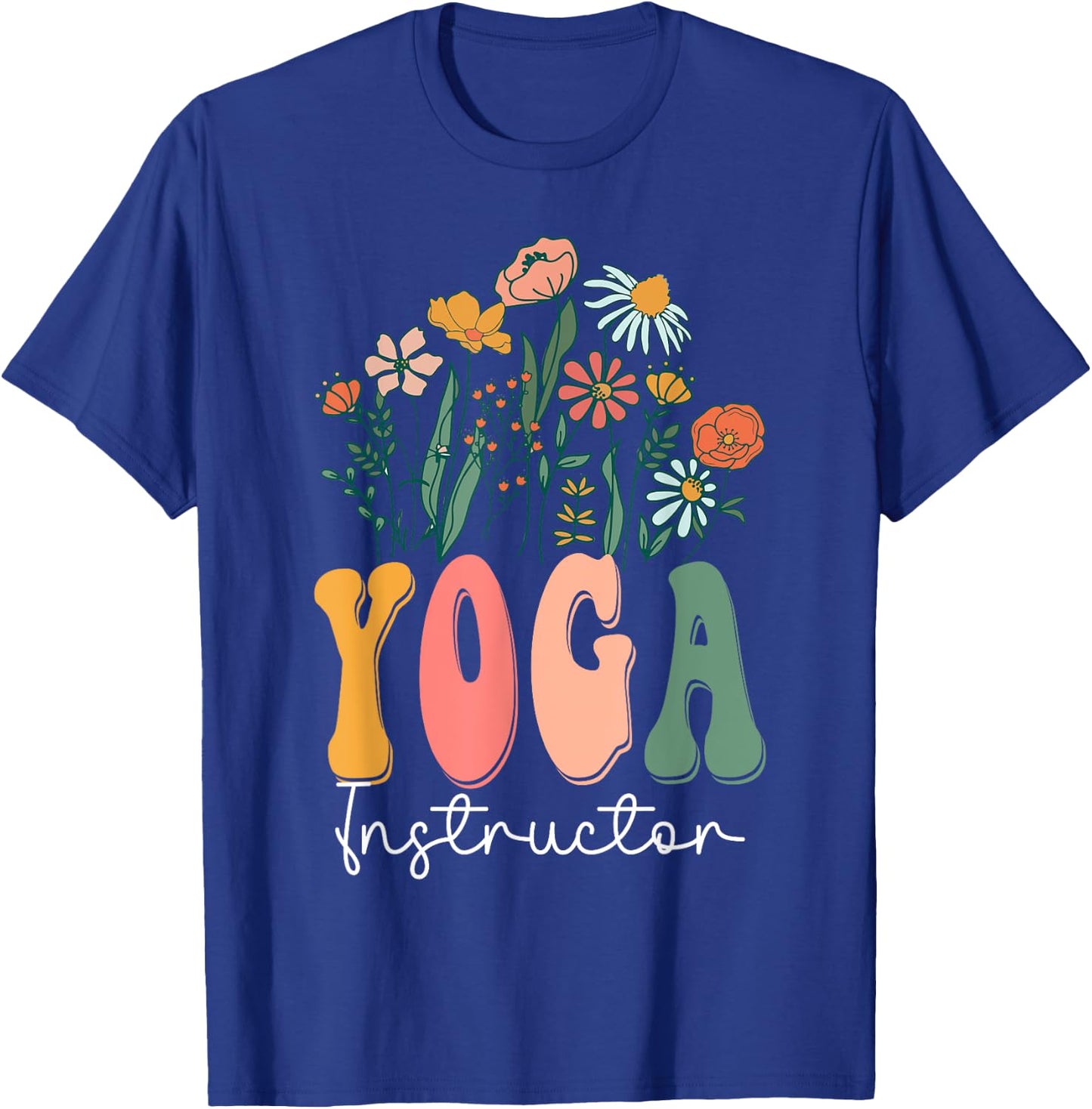 Retro Groovy floral Yoga Instructor Wildflower For T-Shirt - T-Shirt | Royal
