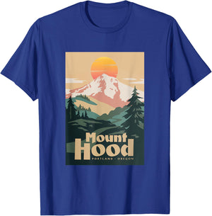 Portland Oregon Retro Sunset On Mountain Vintage T-Shirt - T-Shirt | Royal