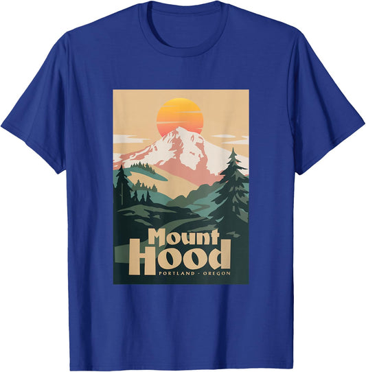 Portland Oregon Retro Sunset On Mountain Vintage T-Shirt - T-Shirt | Royal
