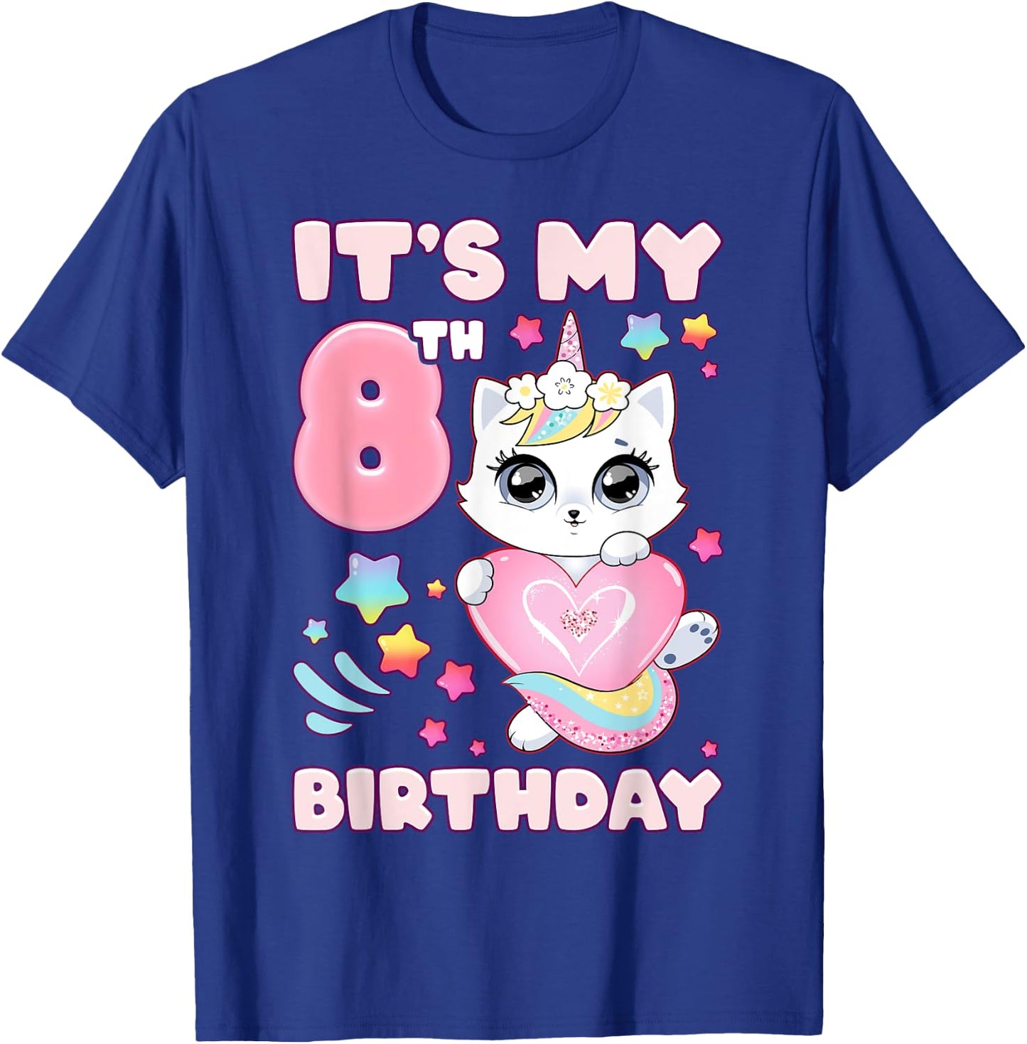 Birthday girl 8 years old cat unicorn 8th birthday T-Shirt - T-Shirt | Royal