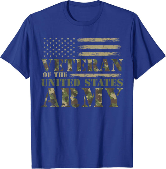 Proud Soldier United States Army USA Flag Camouflage Veteran T-Shirt - T-Shirt | Royal