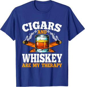 Cigars And Whiskey Are My Therapy Sayings Men Women T-Shirt - T-Shirt | Royal