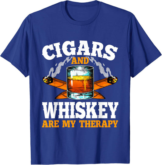 Cigars And Whiskey Are My Therapy Sayings Men Women T-Shirt - T-Shirt | Royal