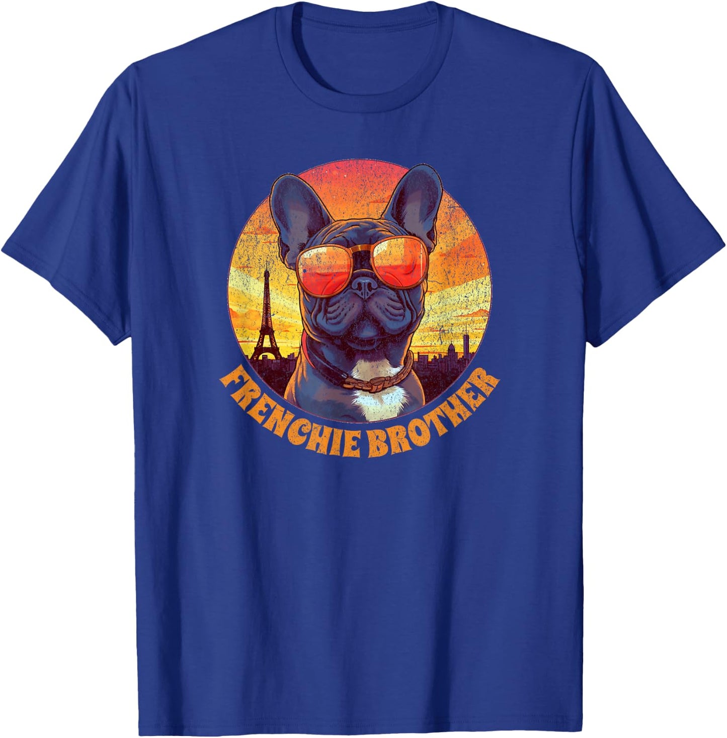 Frenchie Brother French Bulldog in Paris Vintage Sunset Men Kids T-Shirt - T-Shirt | Royal