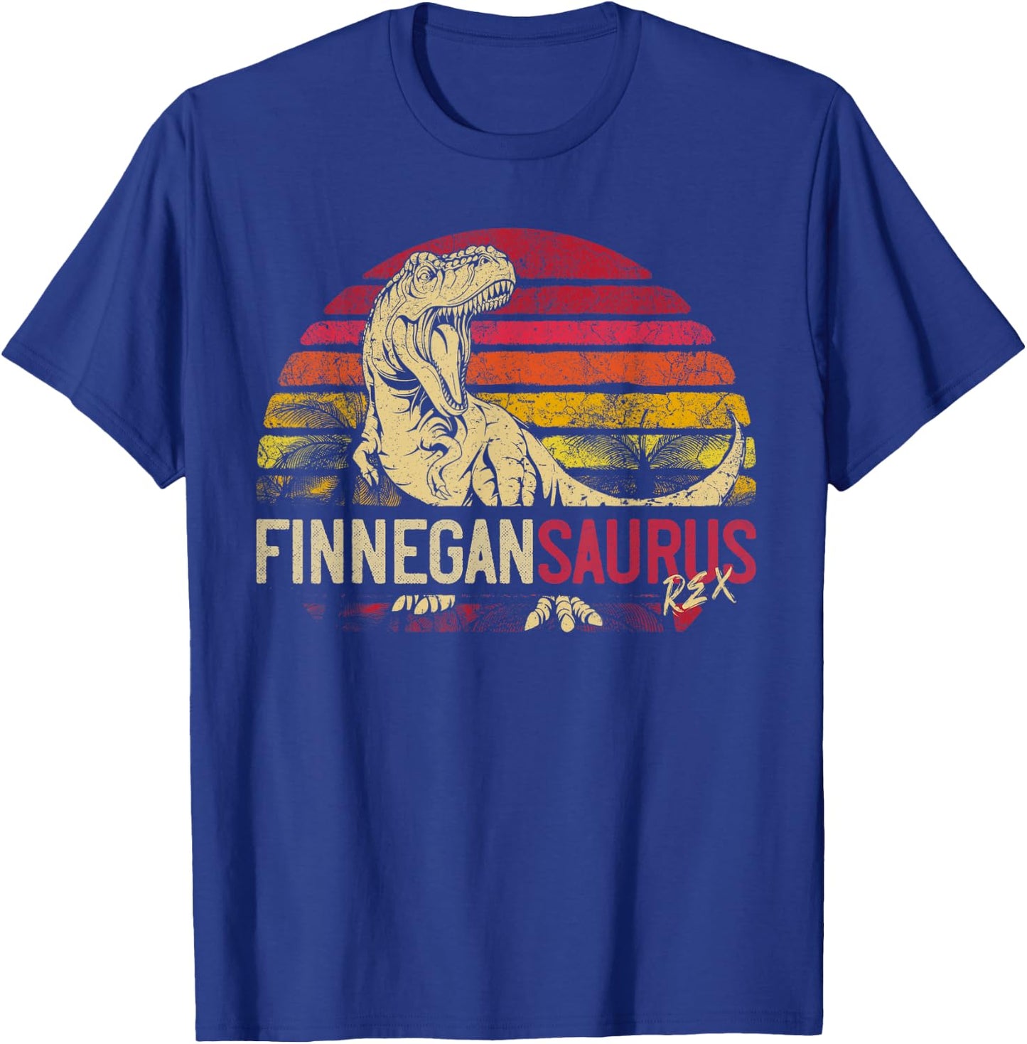 Finnegan Saurus Funny Personalized Dinosaur T Rex Name Gift T-Shirt - T-Shirt | Royal