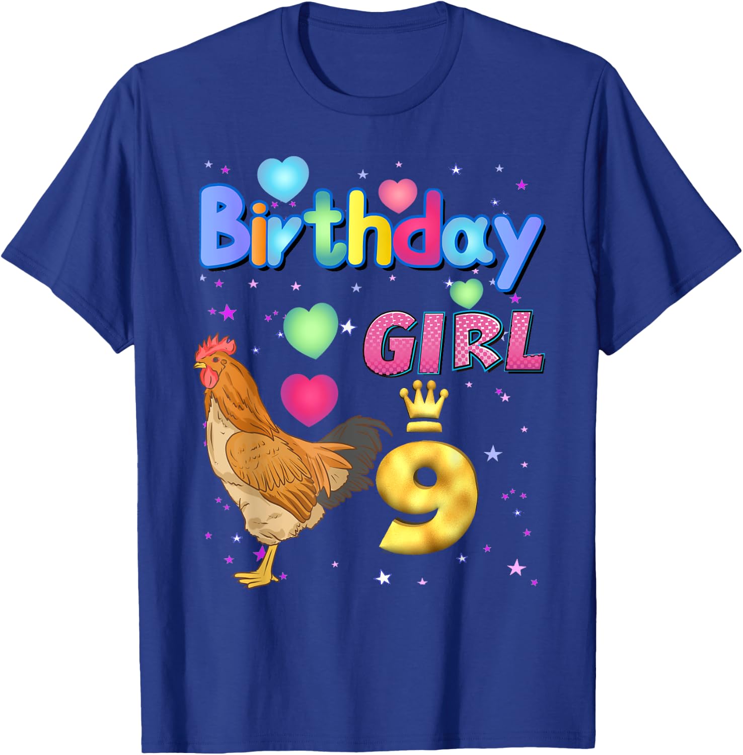 Kids 9Years Old Chicken Its my 9th birthday Girl Chicken T-Shirt - T-Shirt | Royal