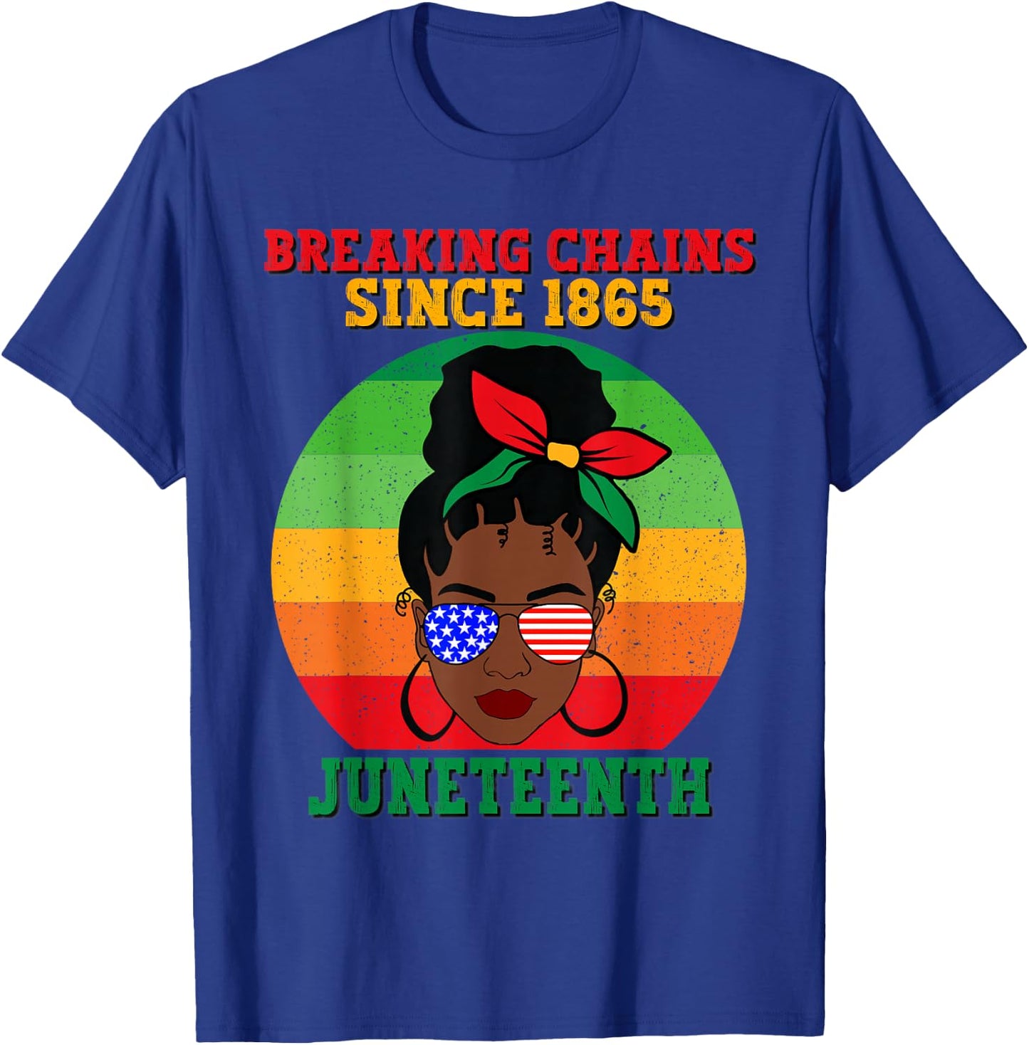 Messy Bun Juneteenth Breaking Chains Bandana Afro Sunglasses T-Shirt - T-Shirt | Royal