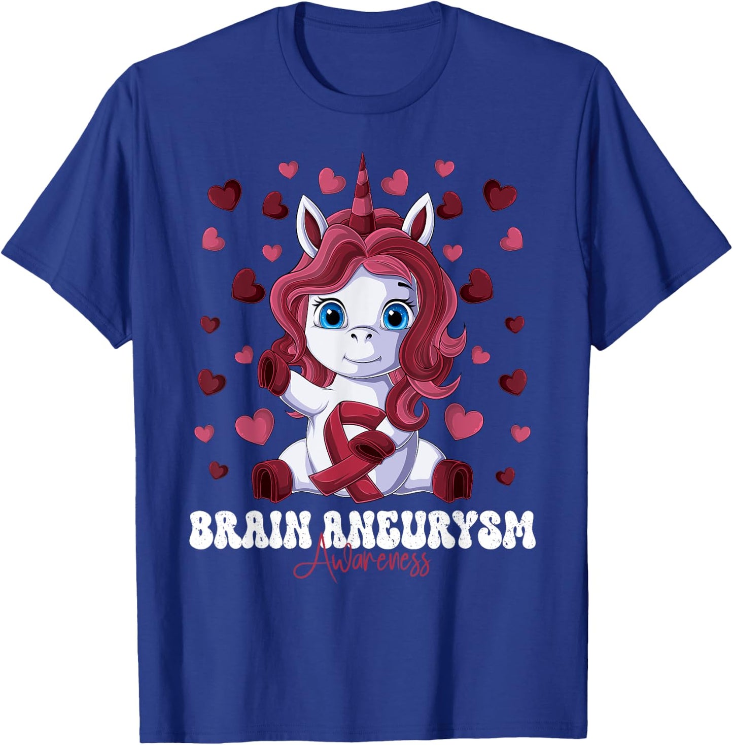 Brain Aneurysm Awareness Month Burgundy Ribbon Unicorn T-Shirt - T-Shirt | Royal