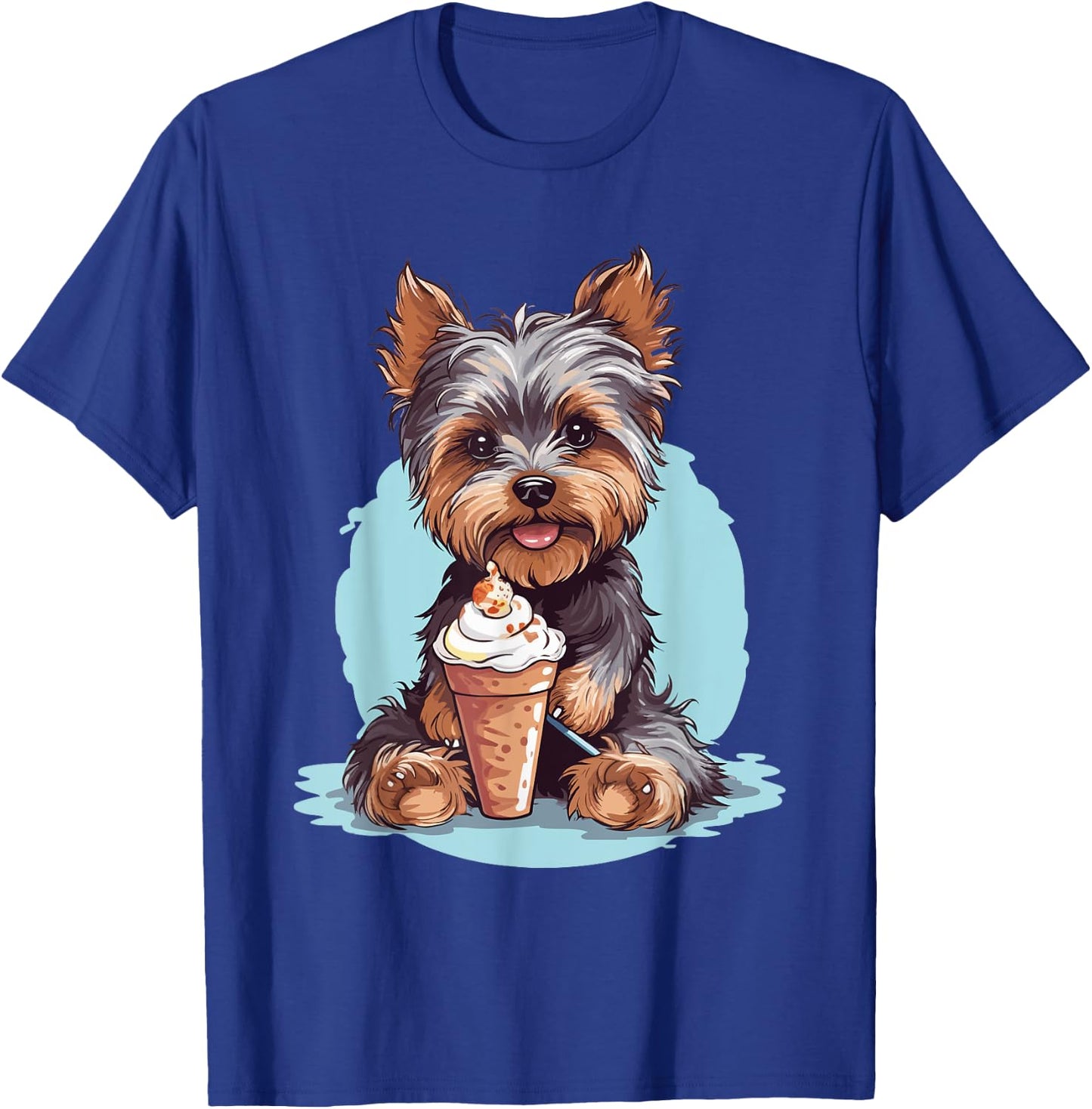 Yorkie Dog Anime Eating Ice Cream Summer Cute T-Shirt - T-Shirt | Royal