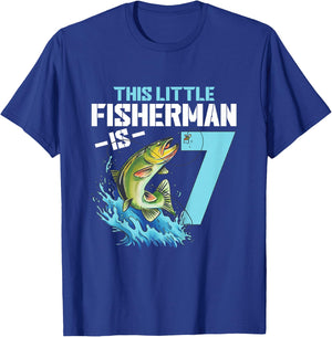 Kids Fishing Birthday Shirt 7 Year Old Boy Fisher 7th Bday Kids T-Shirt - T-Shirt | Royal