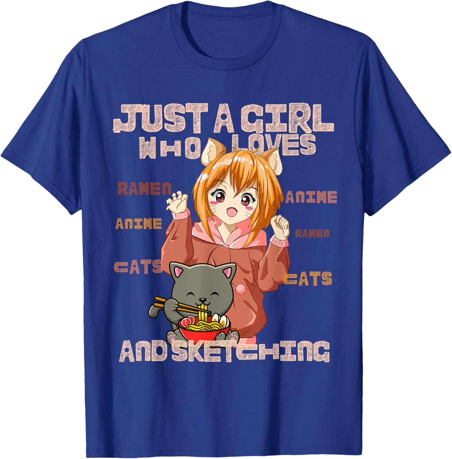 Just a Girl Who Loves Cats, Ramen, Amine And Sketching Manga T-Shirt - T-Shirt | Royal