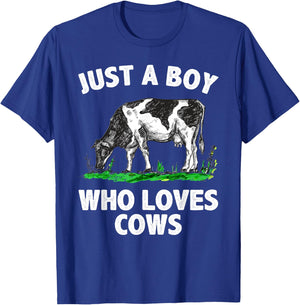 Funny Cow Design Boys Cow Farmer Livestock Animal T-Shirt - T-Shirt | Royal