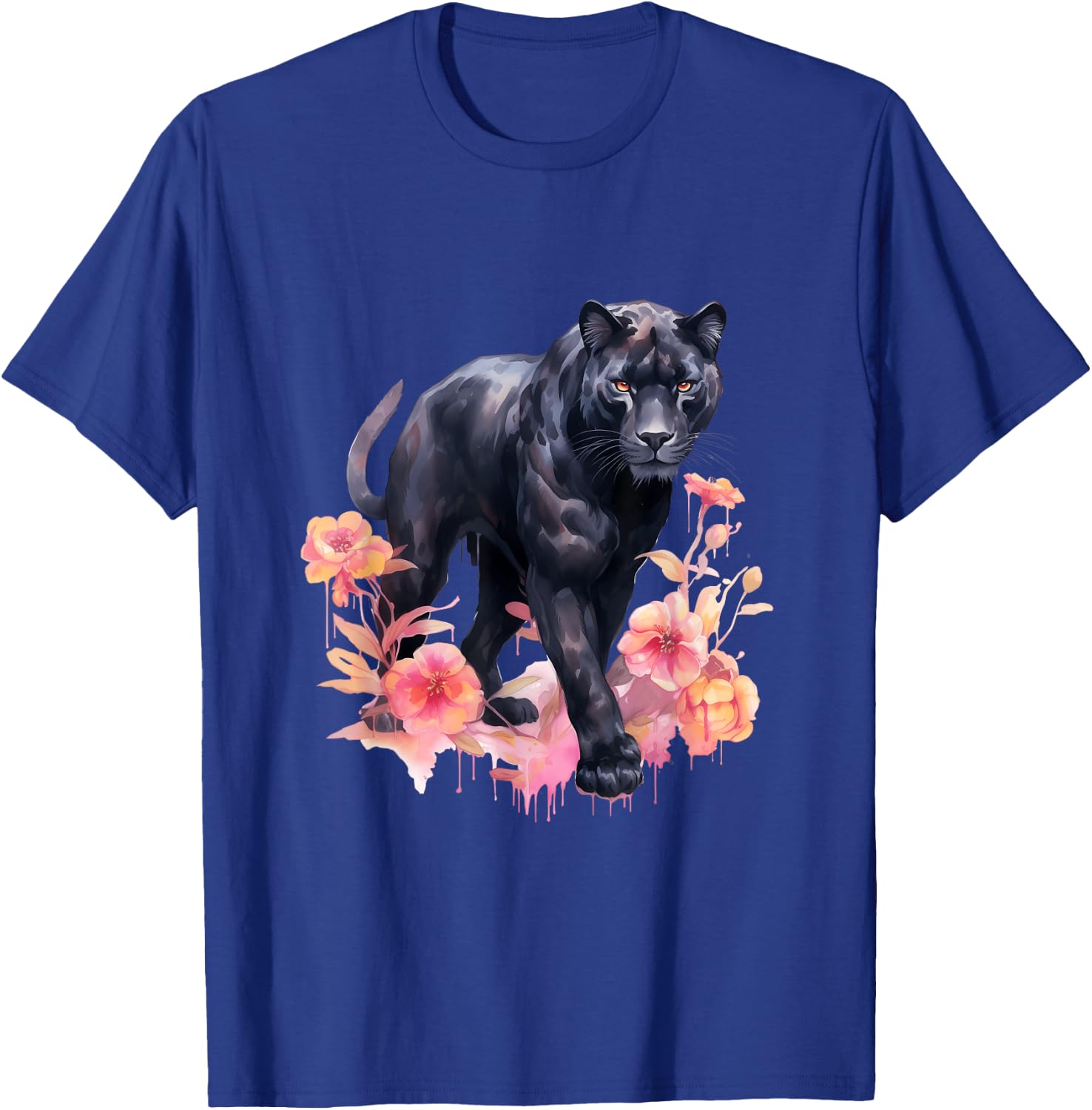 Black Panther Cat Pastel Flowers Safari Watercolor Men Women Kids T-Shirt - T-Shirt | Royal