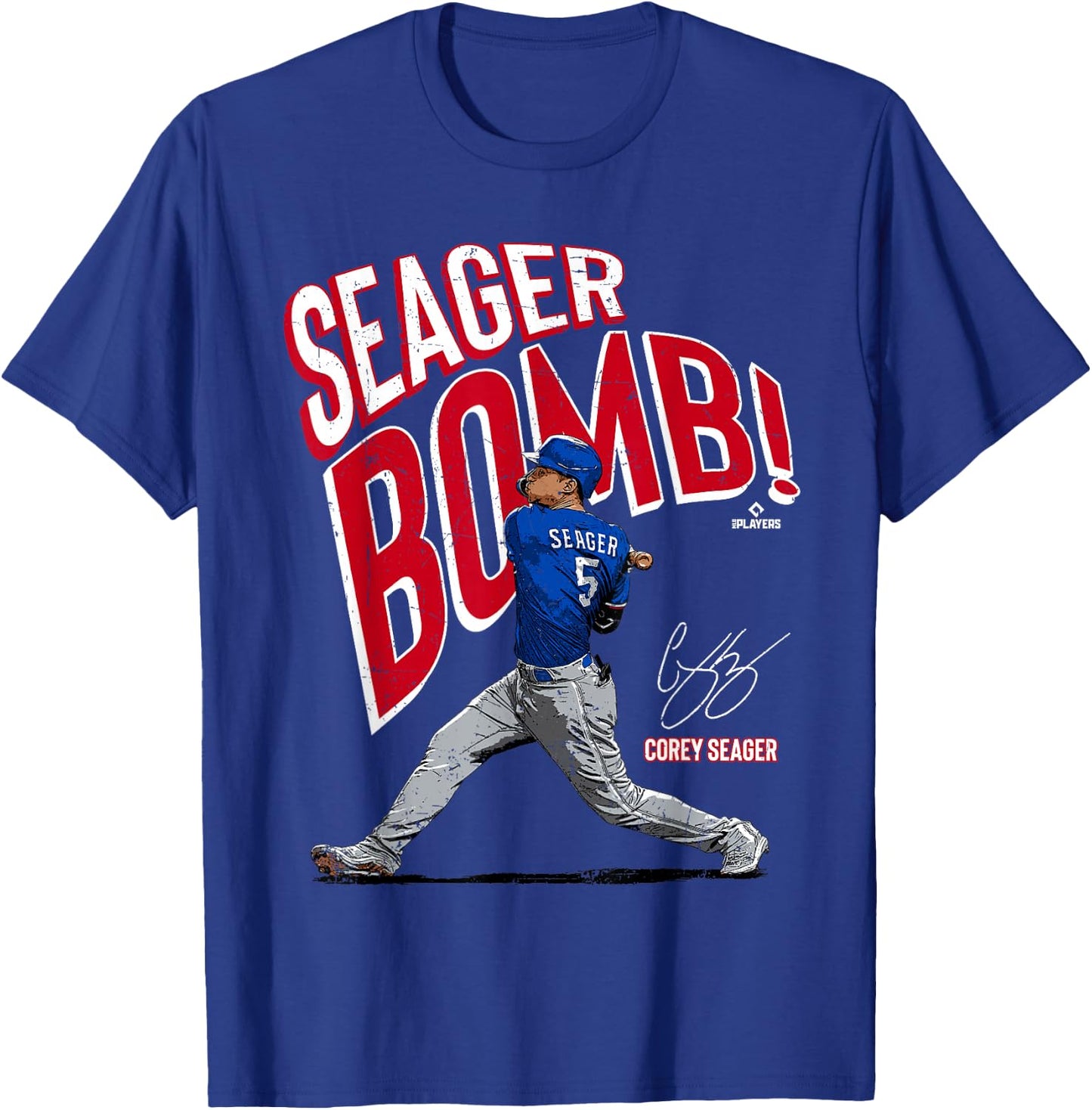 Seagerbomb Corey Seager Texas MLBPA T-Shirt - T-Shirt | Royal