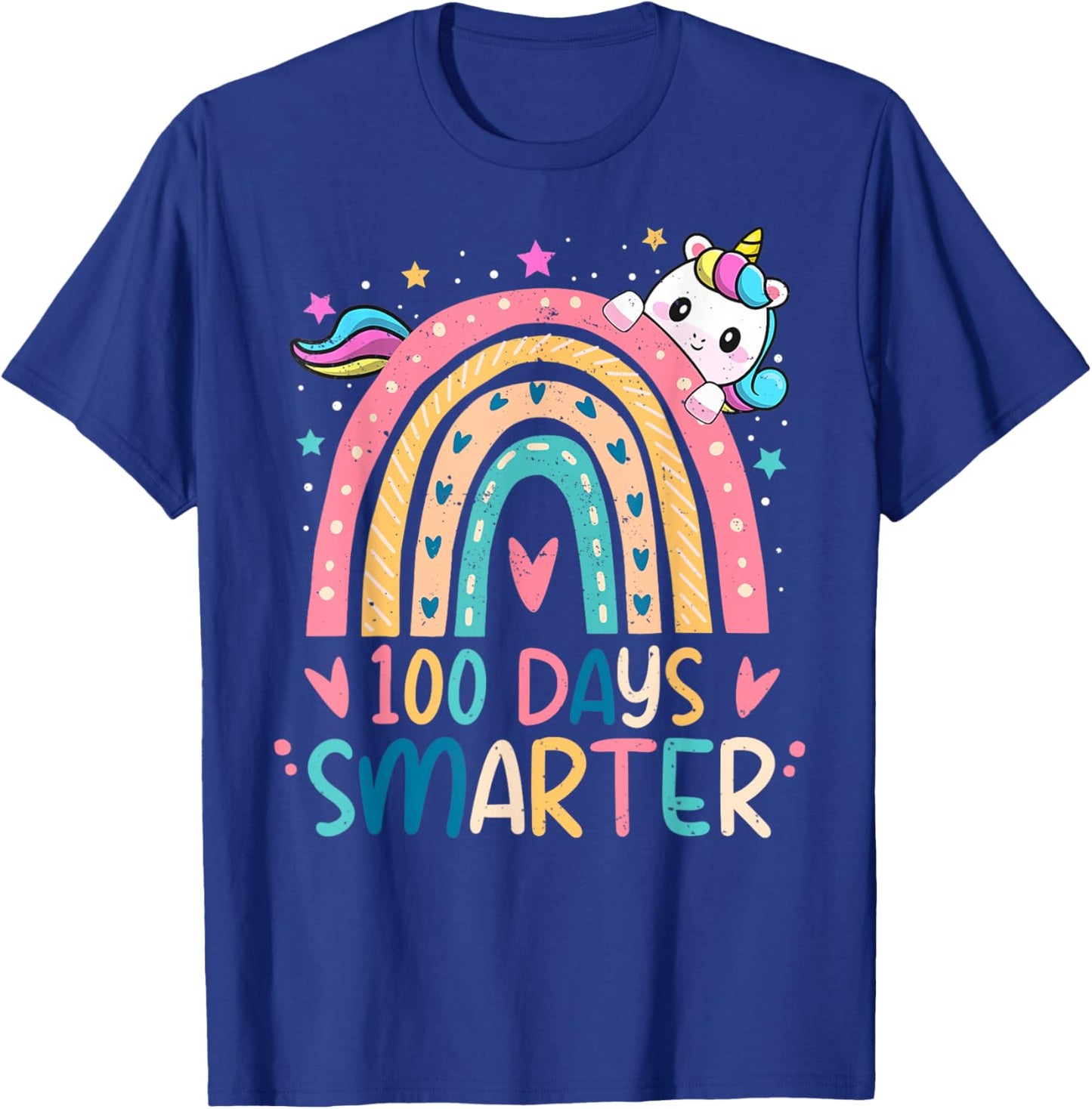 100 Days Smarter Kids Girls Unicorn 100th Day of School Gift T-Shirt - T-Shirt | Royal
